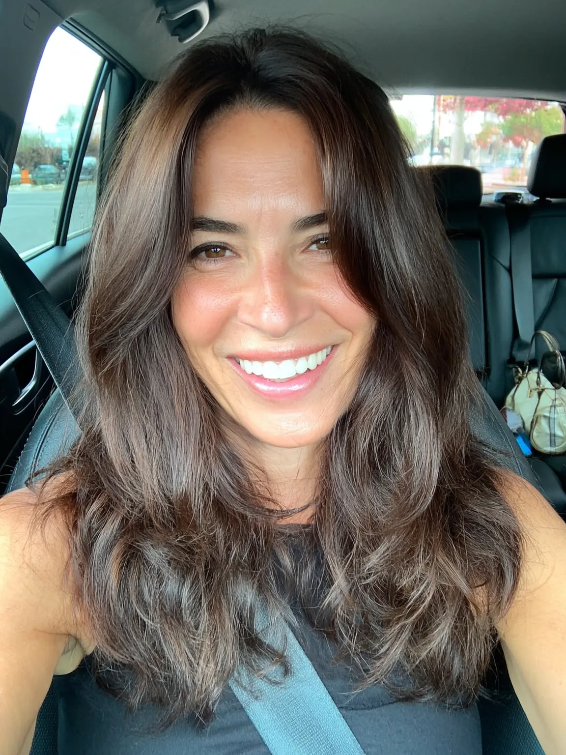 Rich Chestnut Brown Long Layers with Soft Waves